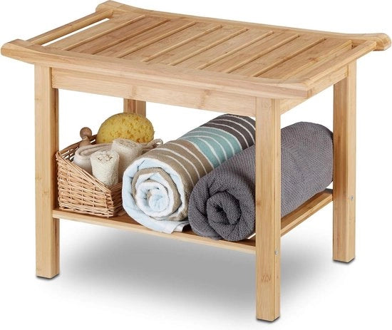 Bancone da bagno in bambù - Sedia per scarpe e asciugamani - Dimensioni: 45 x 66 x 40 cm - Mobili da bagno naturali