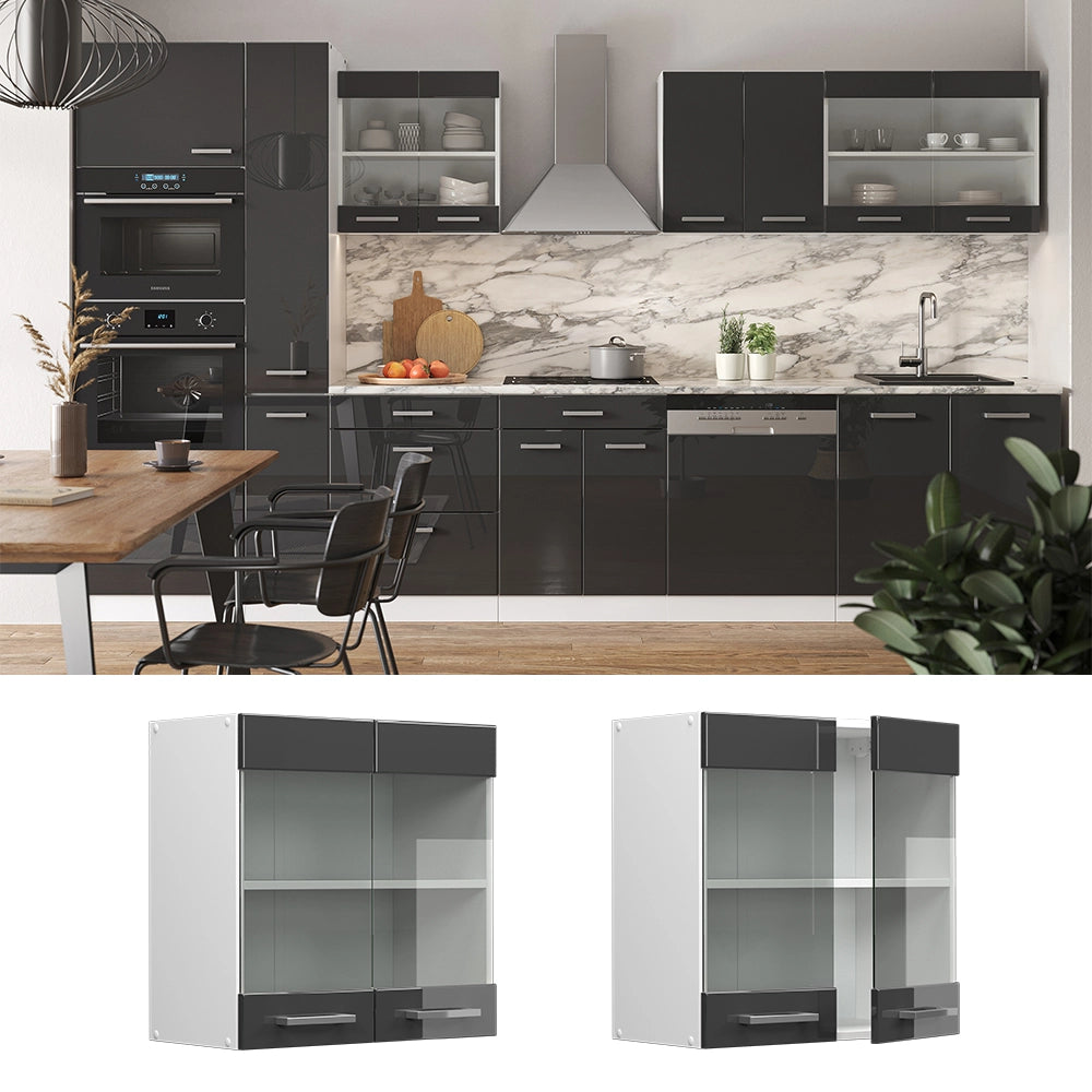 Vicco Mobile da cucina in vetro Antracite lucido 60 cm