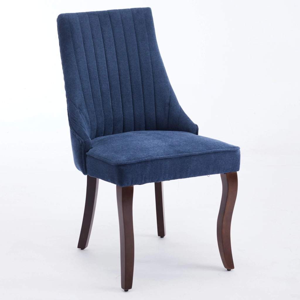 Sedia da sala da pranzo set da 2 con schienale alto imbottito borchie decorative gambe in legno massello ciniglia blu