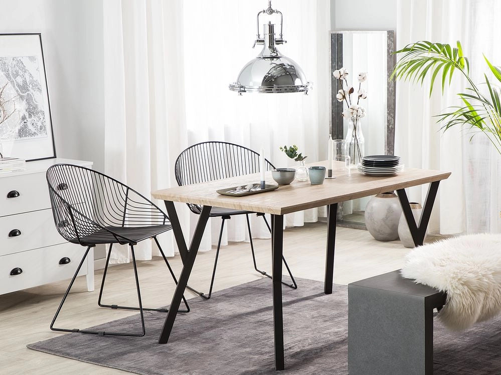 Tavolo da pranzo leggero piano in legno gambe in metallo Nero 140 x 80 cm 6 posti rettangolare industriale