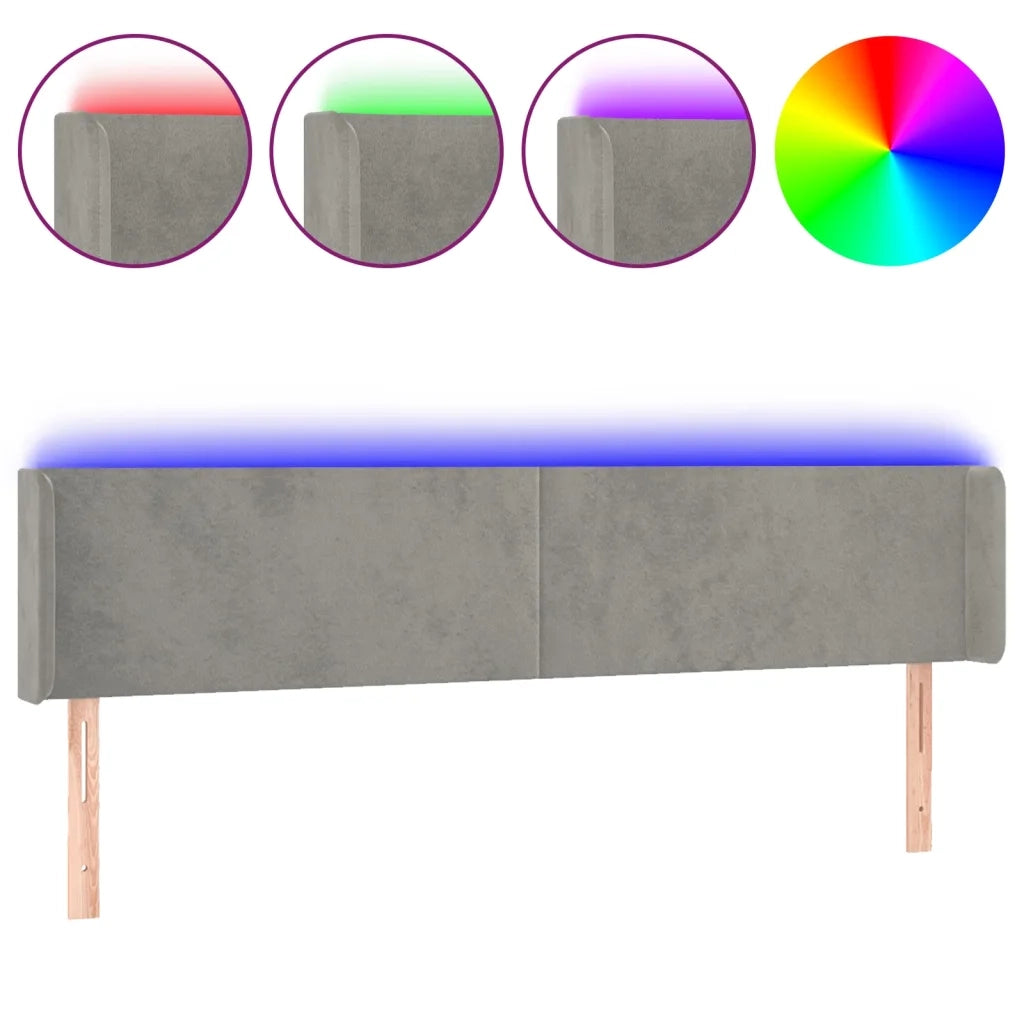 Testiera a LED Grigio Chiaro 203x16x78/88 cm in Velluto 3123022