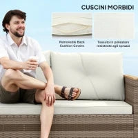 Salotto da Giardino in Rattan PE con Divano 2 Posti, Chaise Longue e Tavolino da Caffè, Crema
