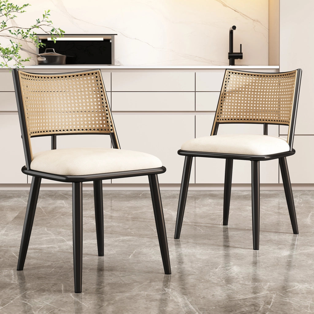 Sedie da pranzo in rattan, 2 pezzi con seduta in PU, leggere e traspiranti, per soggiorno e sala da pranzo, nere