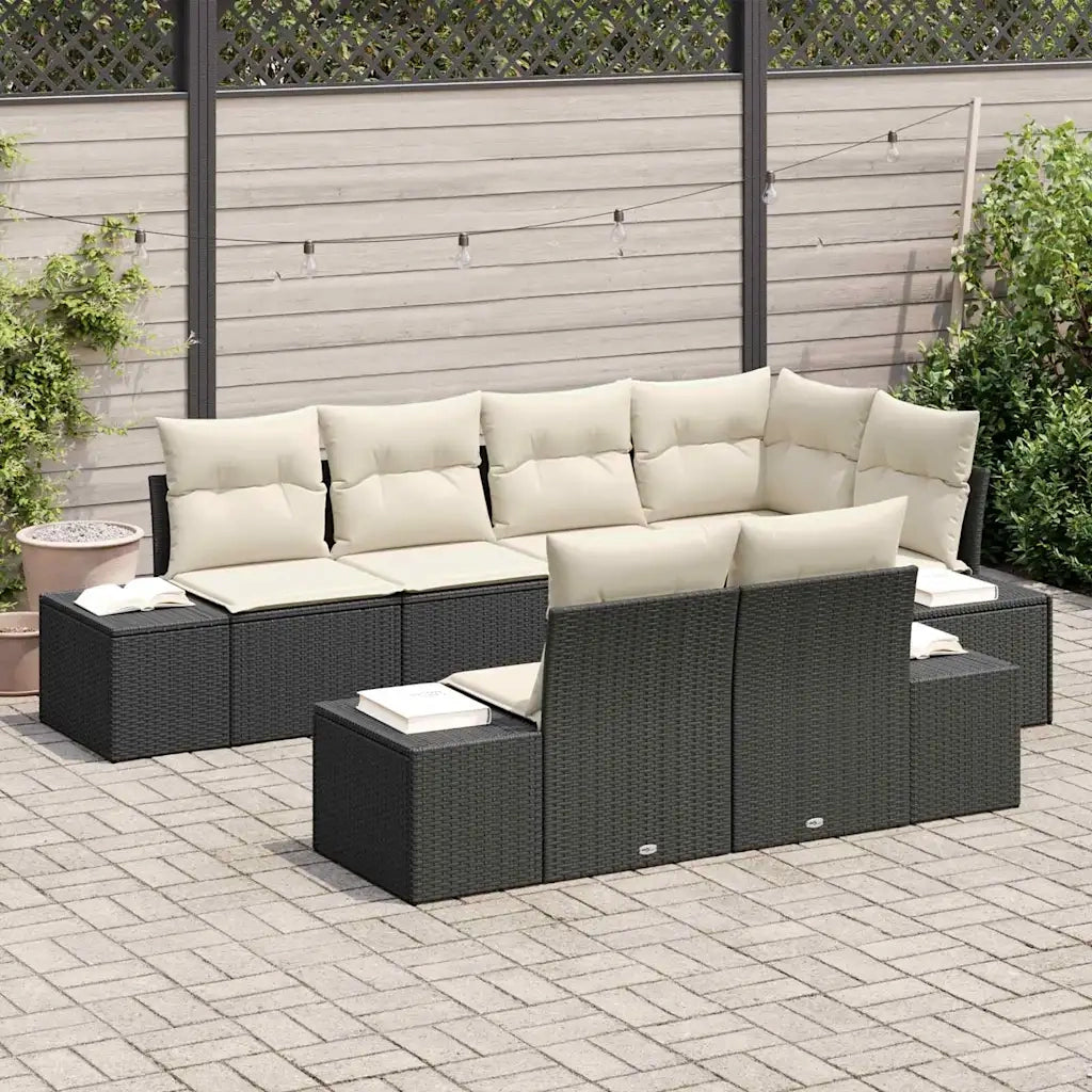 Set Divano da Giardino 7 pcs Nero e Crema polyrattan 3347097