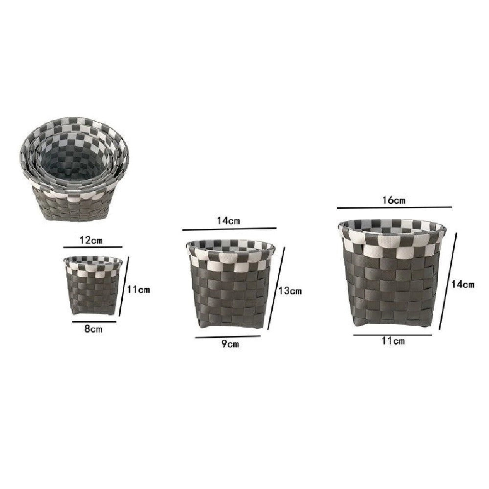 Trade Shop - Set 3 Cestini Porta Oggetti Organizer Tessuto Bagno Rotondi Grigio Bianco 59075 -