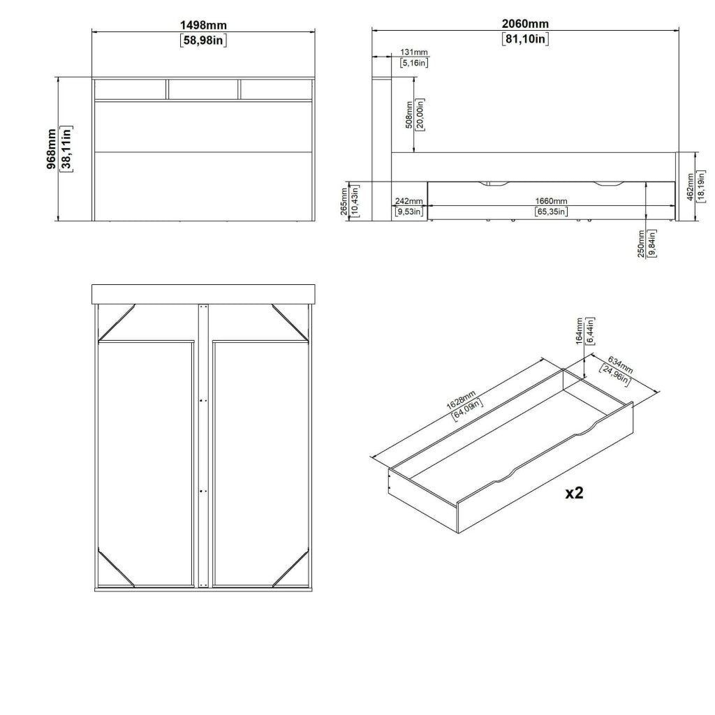 Letto piazza e mezza Jean, Sommier per camera da letto, Giroletto per stanza, Struttura porta materasso, 206x150 h97 cm, Rovere e Bianco