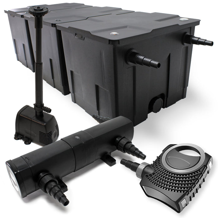 Set per laghetti Filtro 90000l Pompa SuperEco 80W Chiarificatore UVC 36W Tubo Pompa fontana