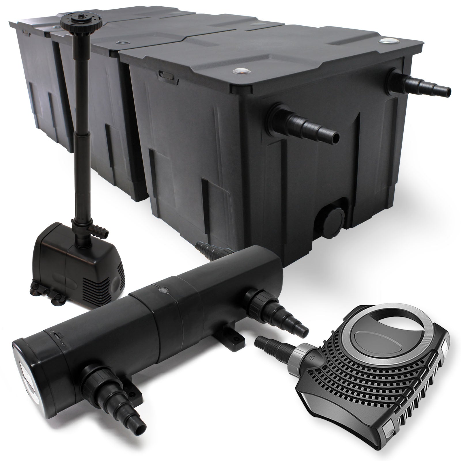 Set per laghetti Filtro 90000l Pompa SuperEco 80W Chiarificatore UVC 36W Tubo Pompa fontana