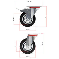 Set 4 ruote piroettanti, freno doppio blocco, Rotella 100mm max 70kg, metallo e gomma piena
