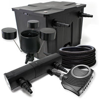 Set filtrante Filtro bio laghetto 12000l con Chiarificatore UVC 36W, Pompa 80W, Tubo 25m e Skimmer