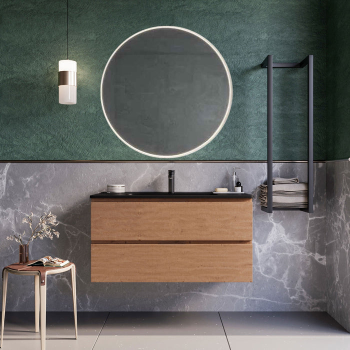 Mobile bagno sospeso 100 cm Rovere Cartagena lavabo nero opaco Seattle Senza Specchio Bonussi