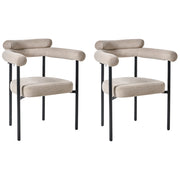 Set di 2 sedie da pranzo Beige Rivestimento in poliestere Gambe nere in ferro Schienale arrotondato Mobili da sala da pranzo in stile moderno