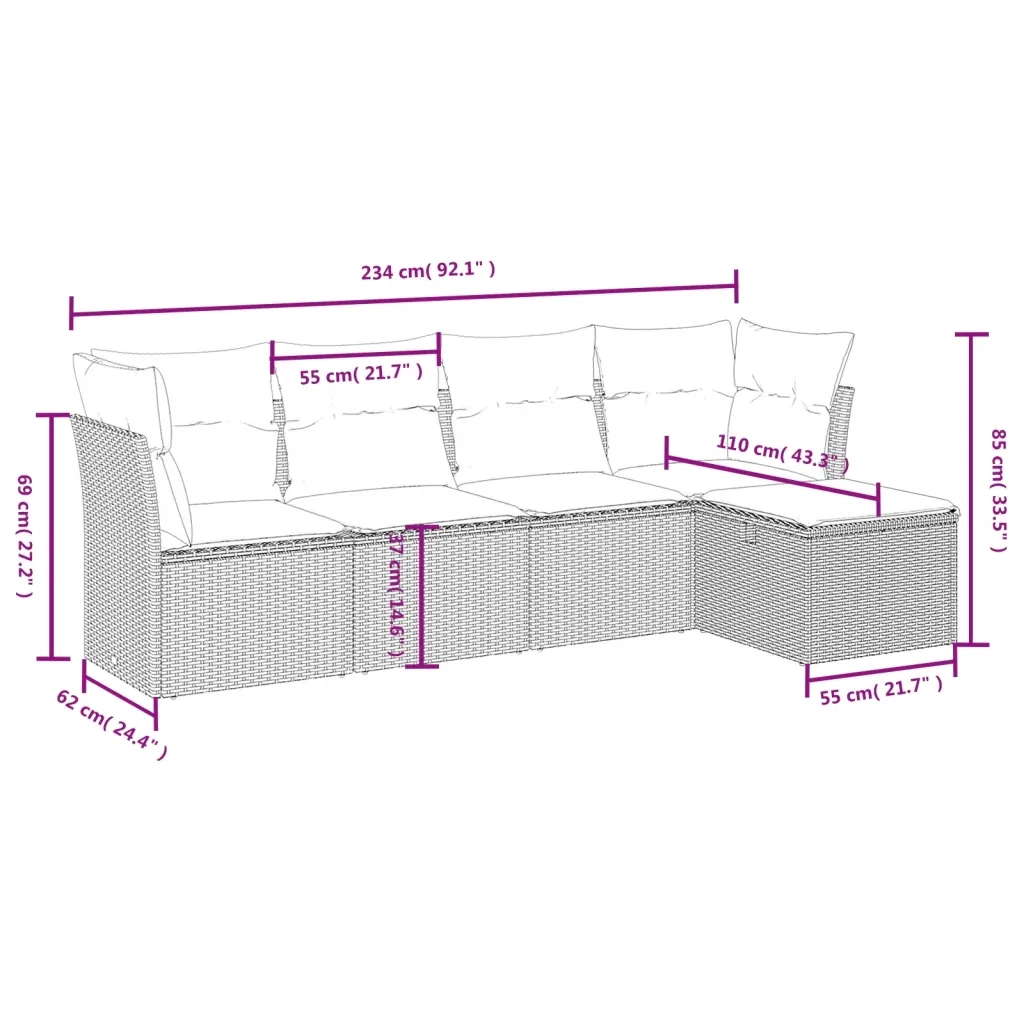 Set Divano da Giardino 5 pz con Cuscini Beige Misto Polyrattan 3263135