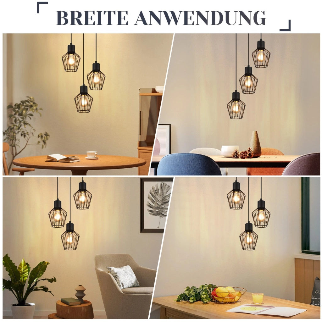 Lampada a sospensione ZMH rotonda a 3 lampadine LED nera E27 retr¨° in metallo