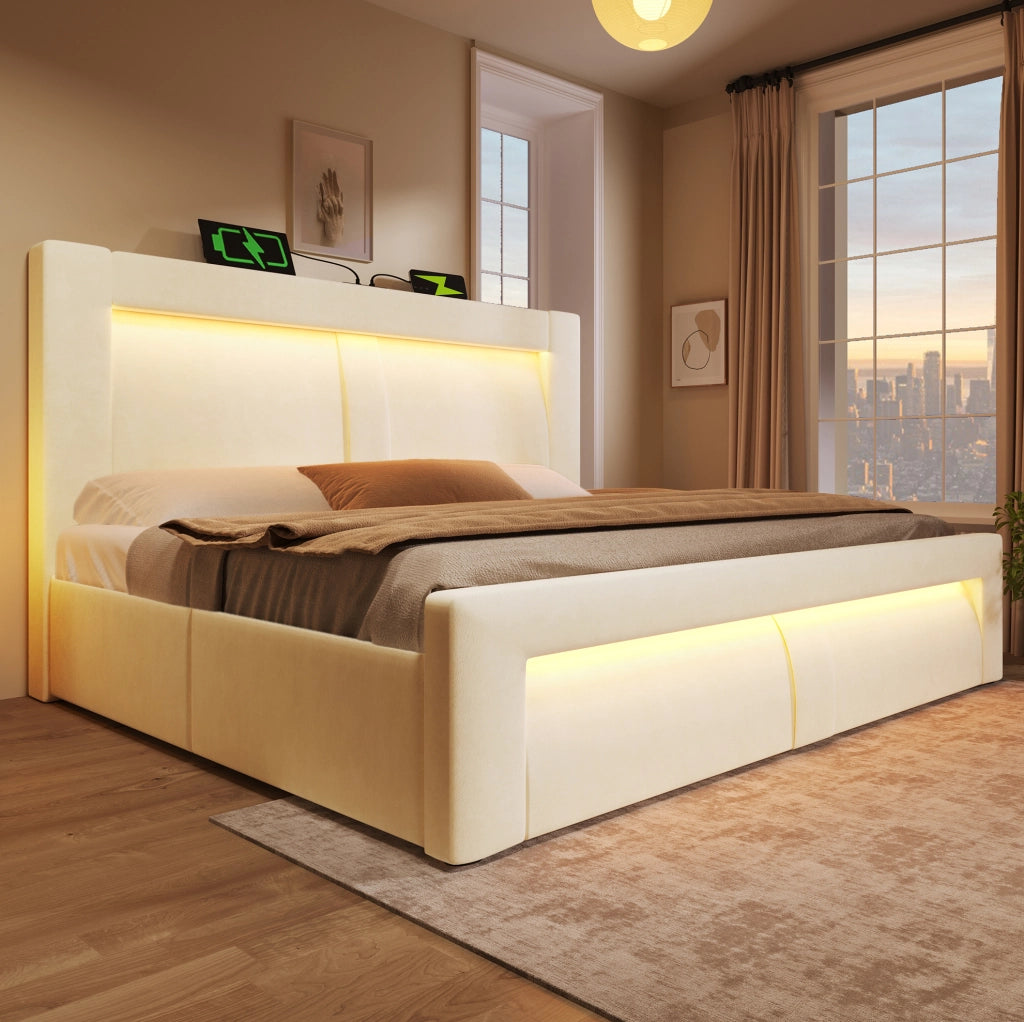 Letto matrimoniale 180x200 con contenitore LED e ricarica USB