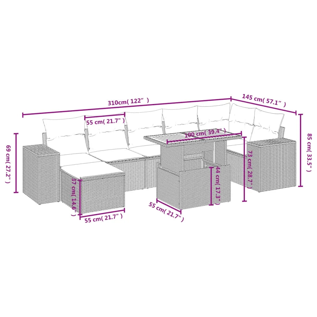 Set Divani da Giardino con Cuscini 8 pz Nero in Polyrattan 3275932