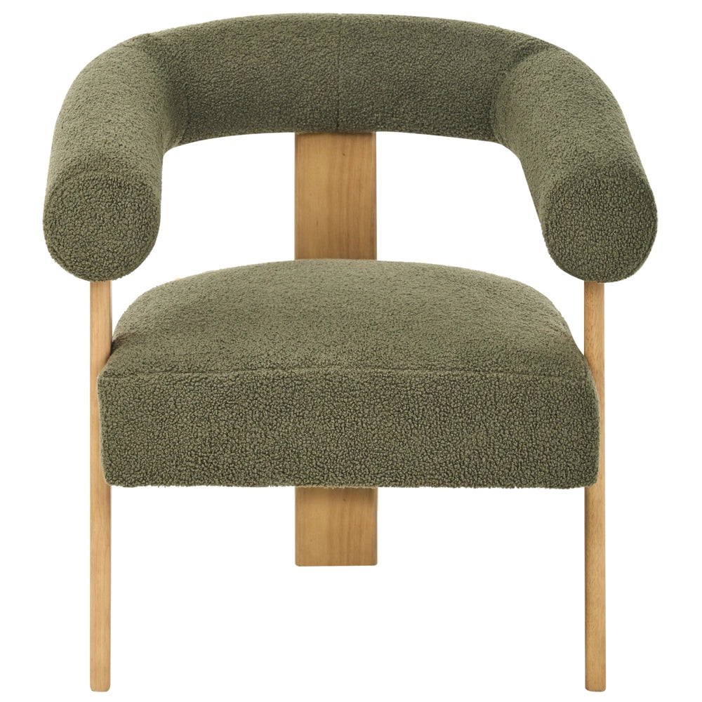 Set da salotto divano a 2 posti poltrona imbottita bouclé verde e marrone chiaro stile retrò soggiorno