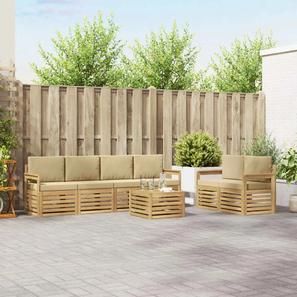 Set di divani da esterno 7 pcs Bianco e Beige Poliestere