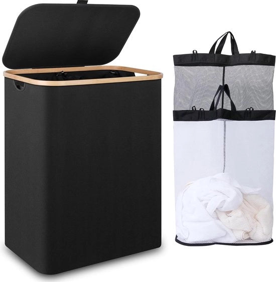Lavatrice a Doppio Cassetto con Coperchio - 150 Litri - Lavatrice con Tasche Interne Rimovibili e Lavabili - 2 Compartimenti - Lavatrice Pieghevole per Abiti, Giocattoli, Asciugamani, Magazzino