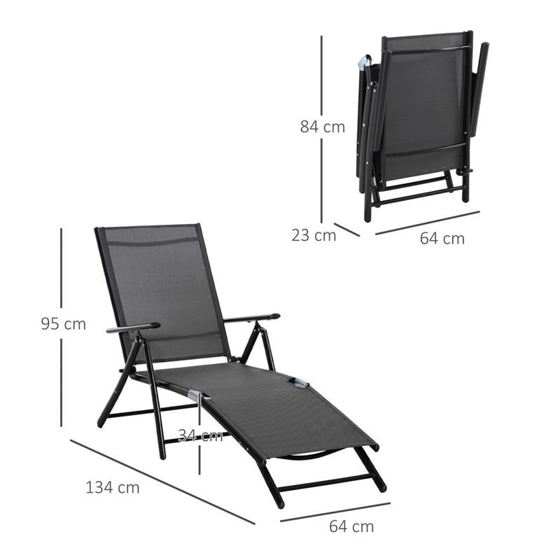 SET 2 SDRAIO DA GIARDINO PIEGHEVOLI CON SCHIENALE REGOLABILE 64X134X95 CM NERO