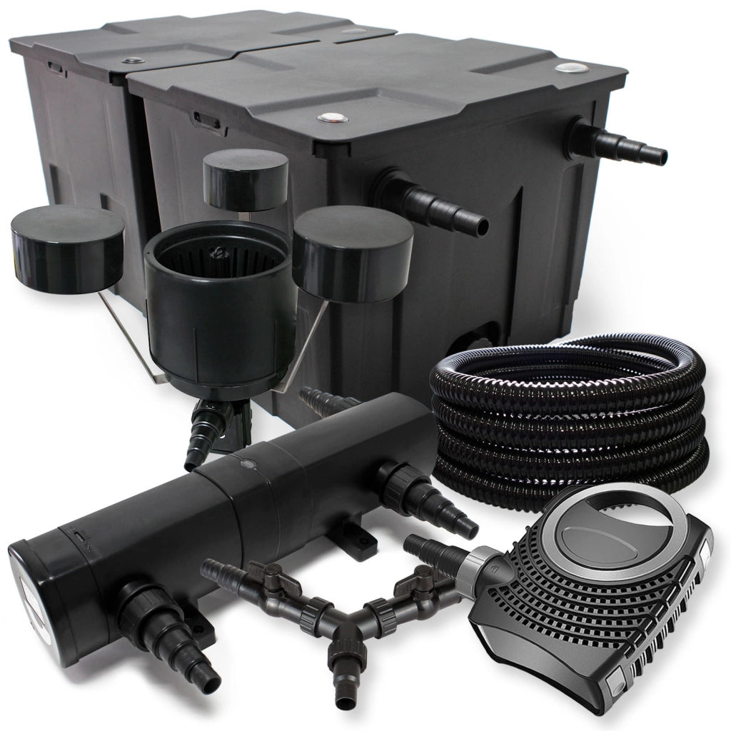 Set Filtro 60.000l Chiarificatore laghetto 24W Pompa NEO10000 80W Tubo 25m Skimmer