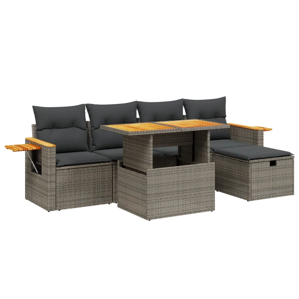 Set Divano da Giardino 6 pz con Cuscini Grigio in Polyrattan 3276140