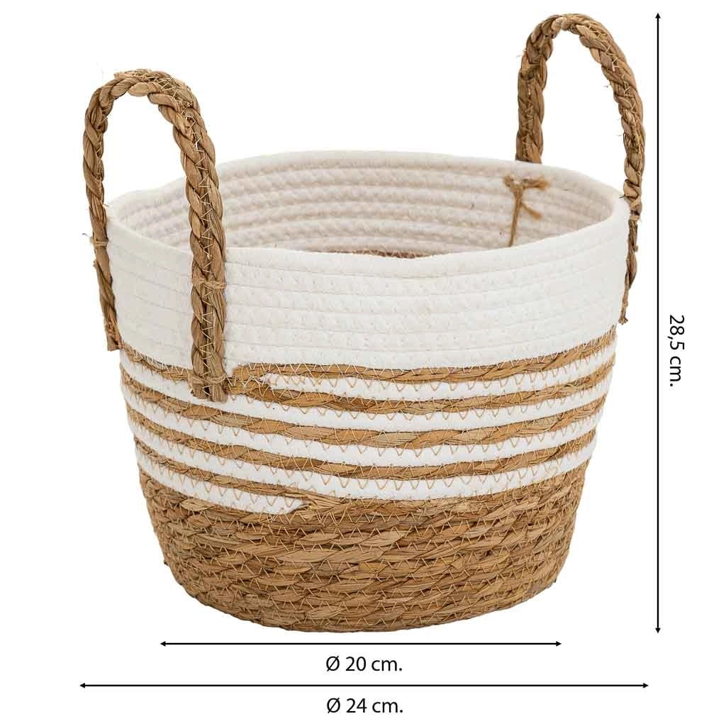 Cesto in fibra naturale e cotone bianco D24x20/28,5