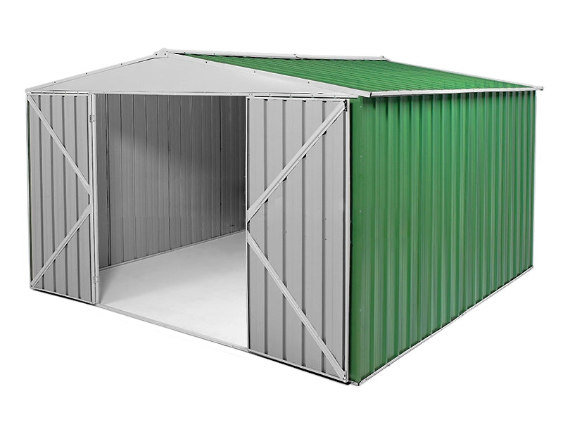 Box in lamiera casetta giardino Acciaio Zincato 360x345cm x h2.12m - 150KG - 12,42 mq - VERDE