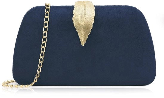 Borse a manubrio per donne in suède, borsa da sera in metallo, blu marino, piccola dimensione