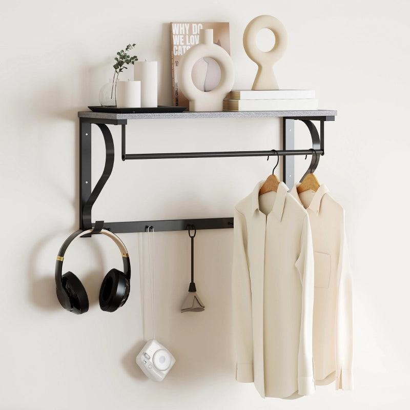 APPENDIABITI da Parete con Mensola 81,7 cm Legno Grigio e Metallo Nero