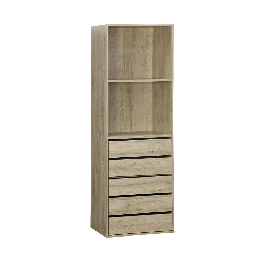 Modulo armadio con 5 cassetti e 2 ripiani, marrone naturale