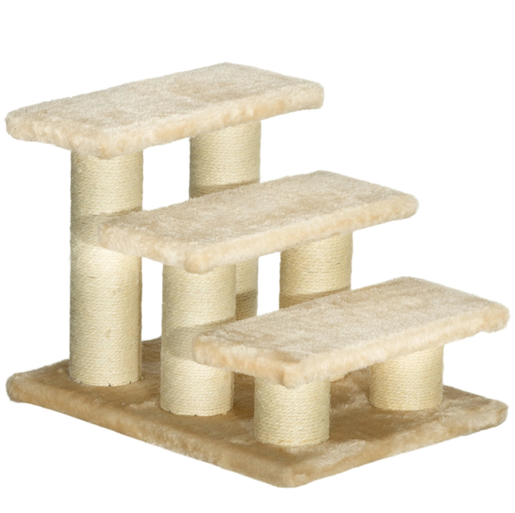 Scaletta beige per animali con piattaforme, sisal e rivestimento morbido