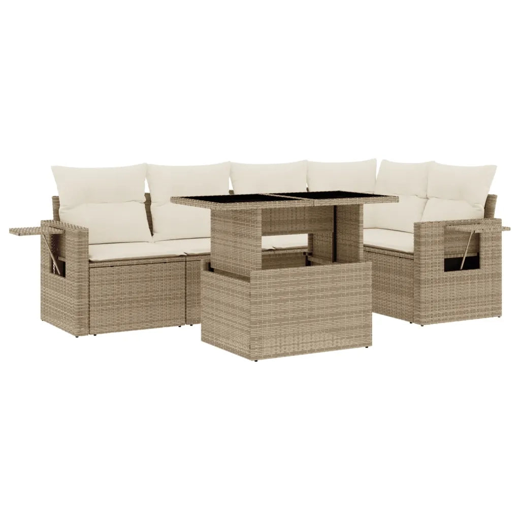 Set Divano da Giardino 6 pz con Cuscini Beige in Polyrattan