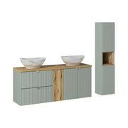 Insieme ELVINA 170cm: mobili sotto lavabo con cassetti e armadietti + piano per lavabo + due lavabi da appoggio marmorizzati + colonna