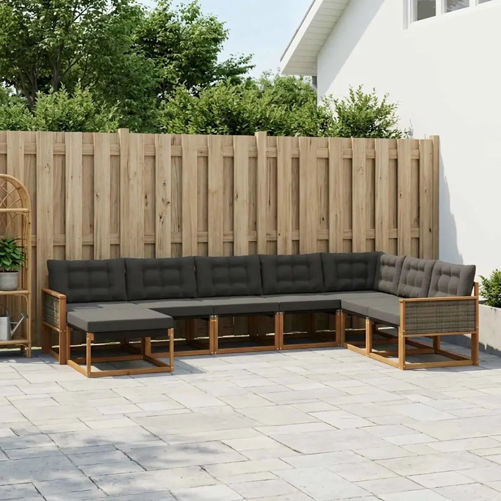 Set di divani da esterno con cuscino 9 pcs Naturale e Nero 3381628