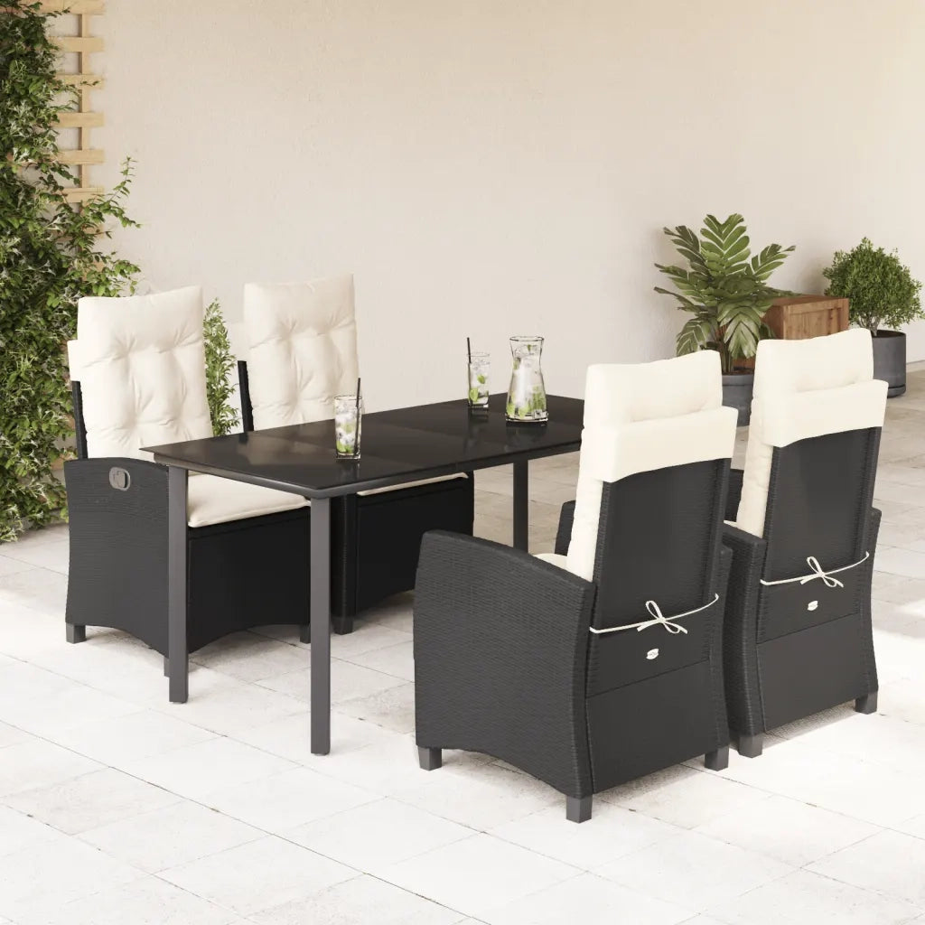 Set da Pranzo da Giardino 5 pz Nero con Cuscini in Polyrattan 3212736