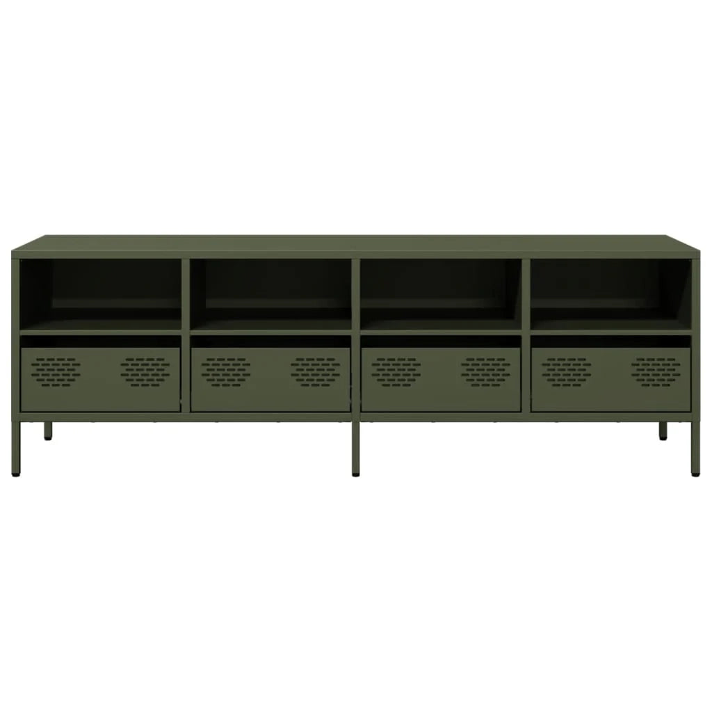 Mobile TV multimediale mensola TV credenza TV sala da pranzo soggiorno camera da letto verde oliva 135 x 39 x 43,5 cm acciaio laminato a freddo verde 02_0028258