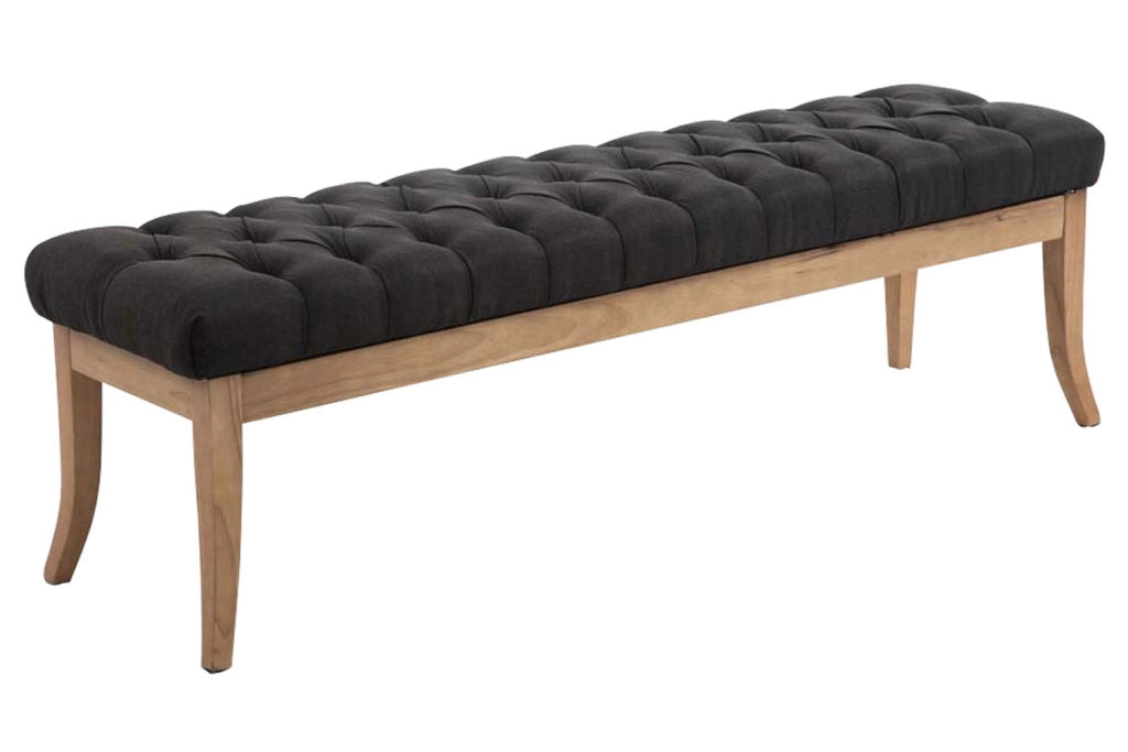 Panca design RAMSES in legno chiaro antico tessuto grigio scuro,150 cm