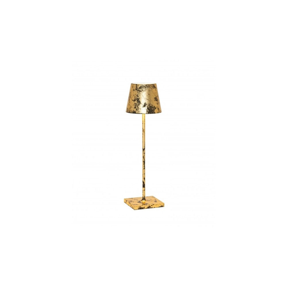 Lampada a led da tavolo Poldina Pro Nera Foglia Oro Craquelè ricaricabile e dimmerabile con batteria fino a 12 ore