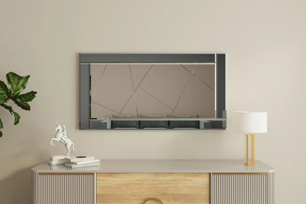 Ovaro, Specchio Dettagli Geometrici, 120x60h cm Bianco Fume