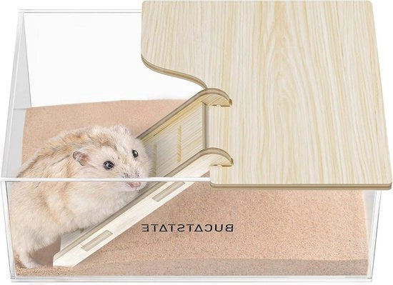 Contenitore per sabbia con scala e doccia - gabbia per acrilico per hamsters, topi, gerbils e lemming (forma rettangolare)
