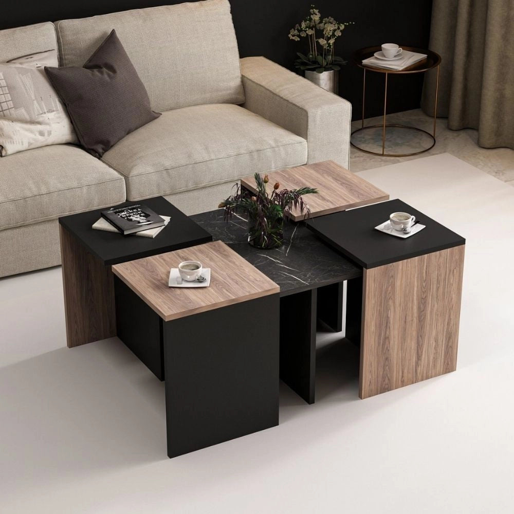 Set tavolini 60x60xh.42 cm Owentav nero/noce