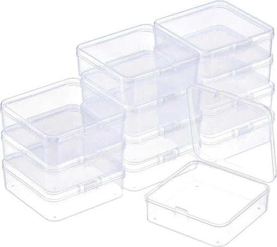 12 scatole di conservazione in plastica trasparente con coperchi scorrevoli per perle e altro.