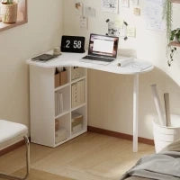 Scrivania per Camera Ricurva con 6 Ripiani e 4 Scaffali Regolabili, in Acciaio e Legno, 100x59x75.5 cm, Bianco