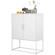 Credenza in metallo con 2 ripiani; ante magnetiche e sistema antiribaltamento per soggiorno e cucina; bianco; 85 × 40 × 109 cm