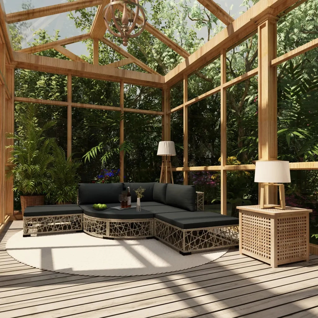 Set Divani da Giardino 6 pz con Cuscini in Polyrattan Grigio cod mxl 35924