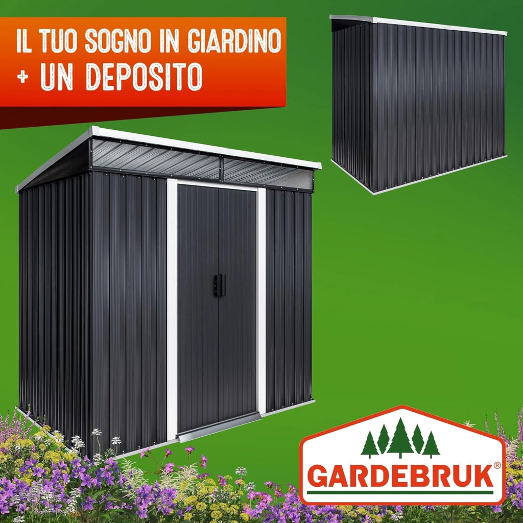 ® Casetta da Giardino in Metallo 2m² con Fondazione 200x125x180cm 2 Finestre Capanno per Attrezzi 4m³ Esterno