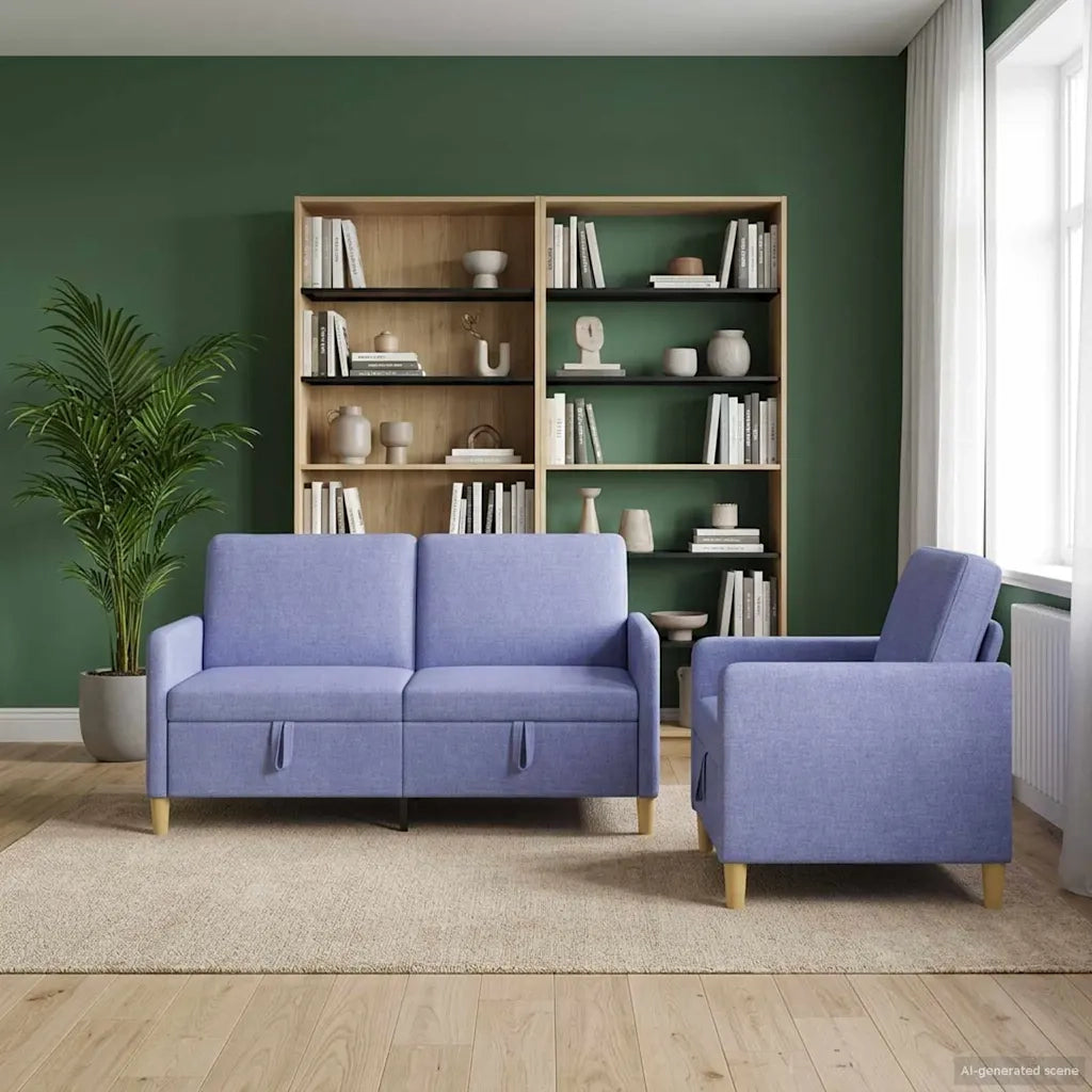 Set di Divani con Storage 2 pcs Blu jeans Poliestere 3429189