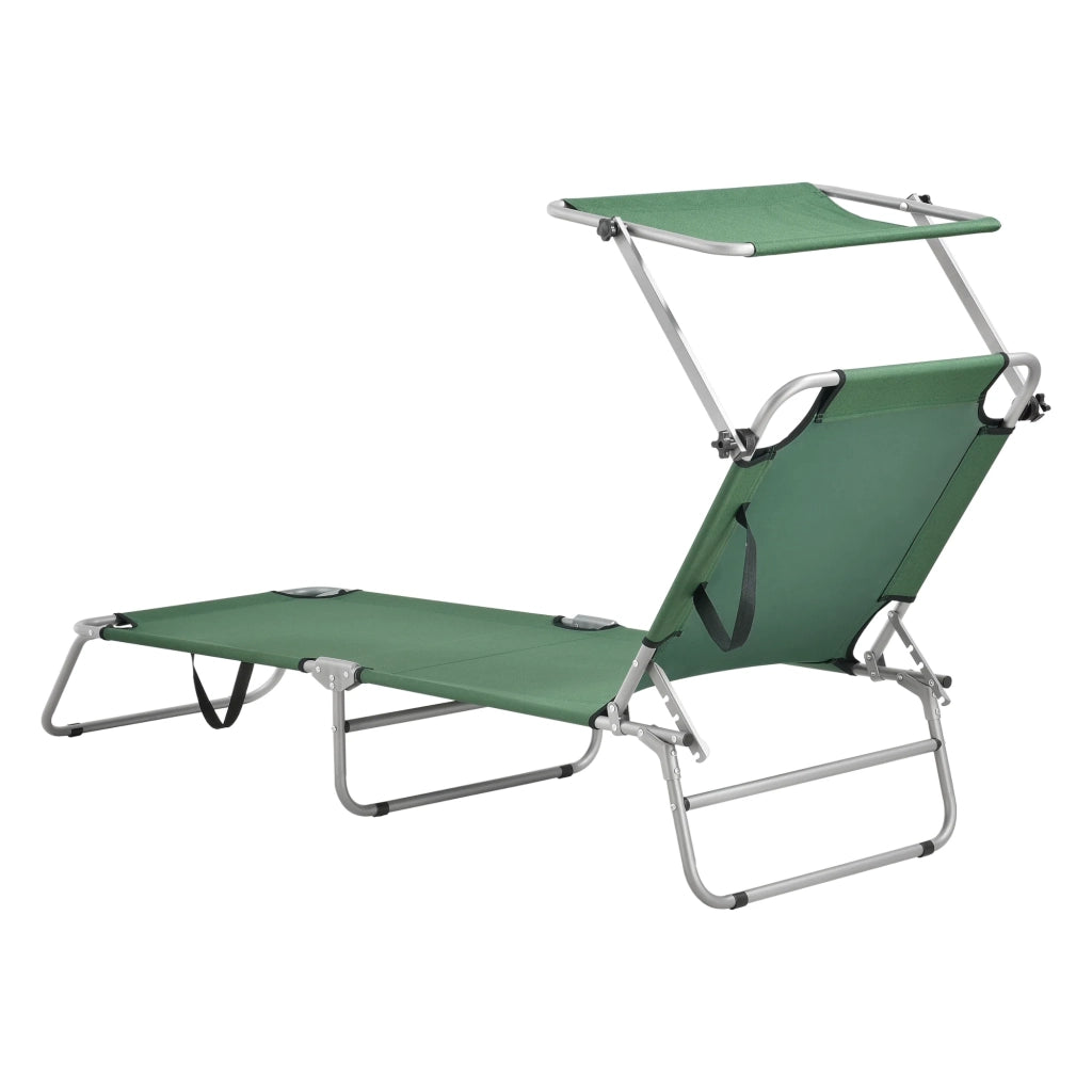 Lettino prendisole con parasole basculante acciaio poliestere argento opaco verde scuro 03_0006409