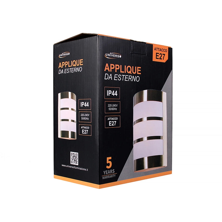 APPLIQUE PER ESTERNO E27 SEMICILINDRICA IN ACCIAIO E PVC - LAMAPADA DA PARETE DESIGN MODERNO E RESISTENTE